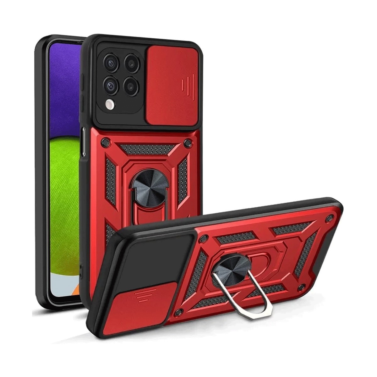 Protectores para celular  para Samsung  A22 4G Funda reforzada con anillo v3 cubre c�mara Rojo
