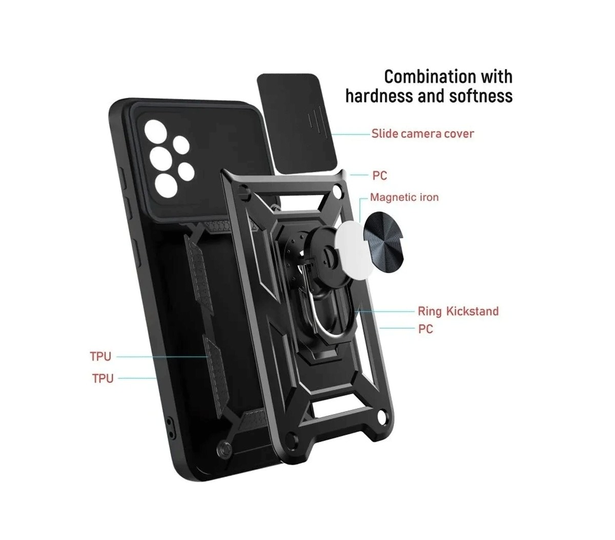 Protectores para celular  para Samsung  A52 / A52s 5G Funda reforzada con anillo v3 cubre c�mara Negro