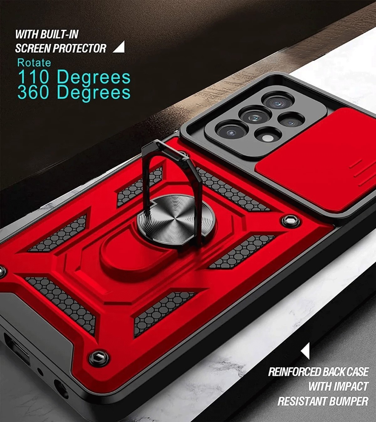 Protectores para celular  para Samsung  A52 / A52s 5G Funda reforzada con anillo v3 cubre c�mara Rojo