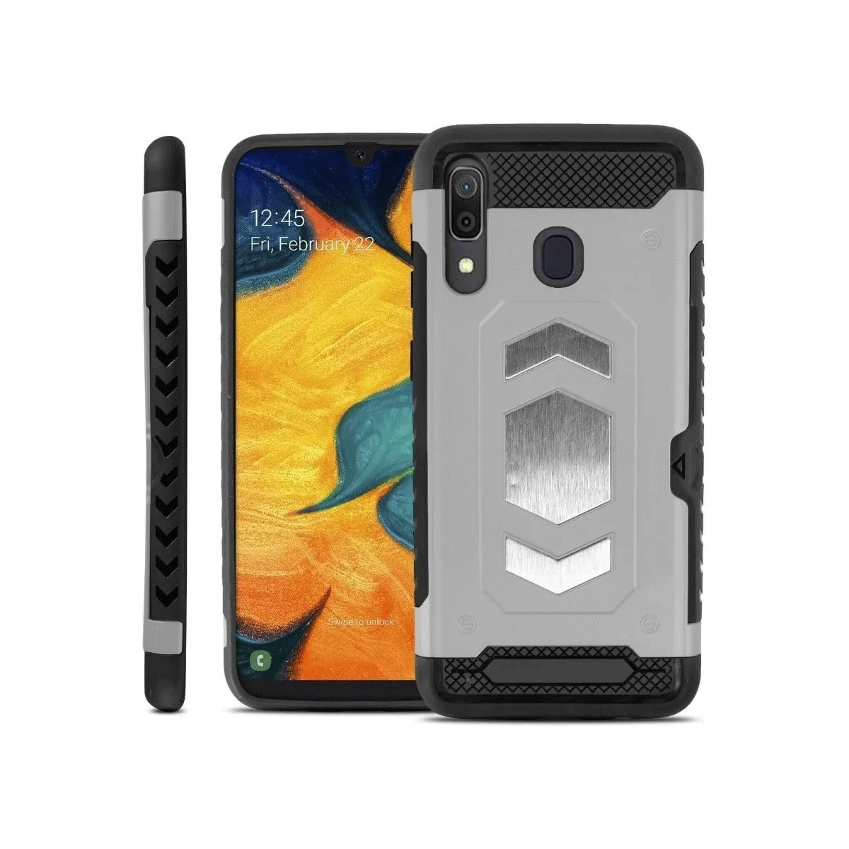 Protectores para celular  para Samsung  A30 Funda reforzada con porta tarjeta Plateado