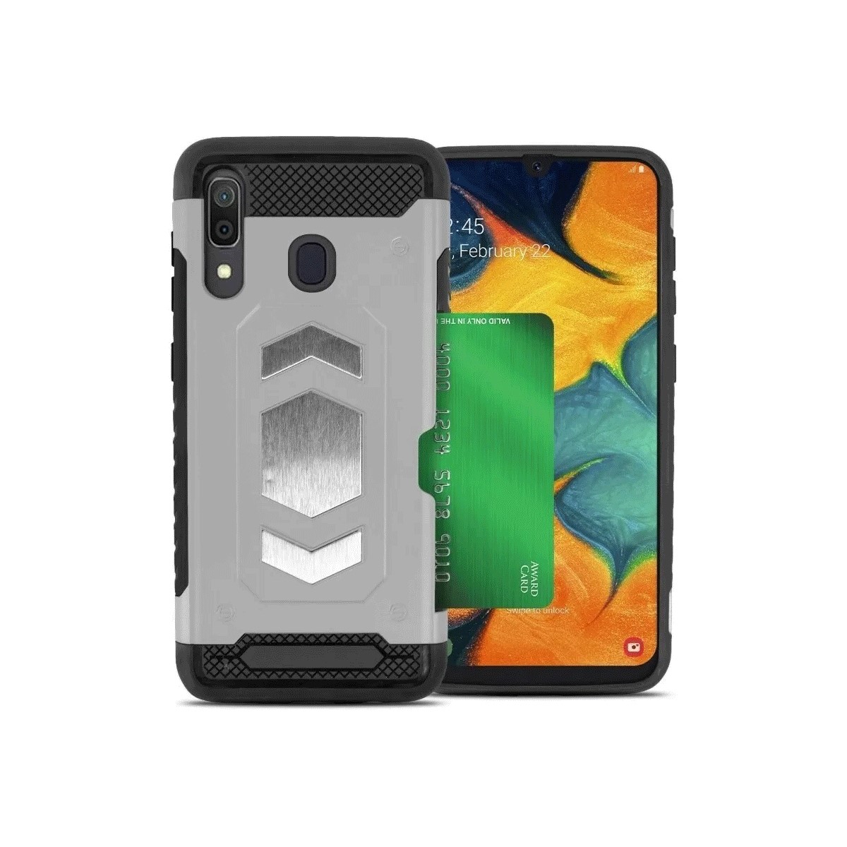 Protectores para celular  para Samsung  A30 Funda reforzada con porta tarjeta Plateado