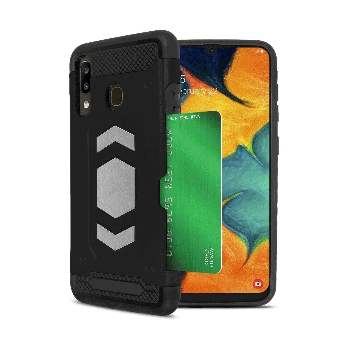 Protectores para celular  para Samsung  A30 Funda reforzada con porta tarjeta Negro