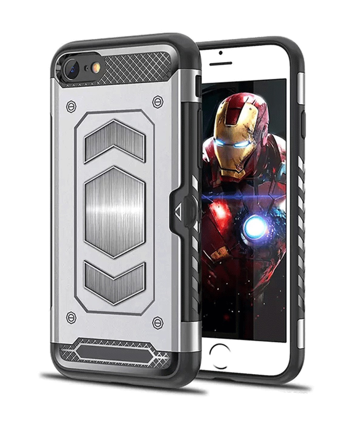 Protectores para celular  para Apple  iPhone 7 / 8 Funda reforzada con porta tarjeta Plateado