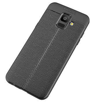 Protectores para celular  para Samsung  A6 2018 Funda de tpu s�mil cuero Negro
