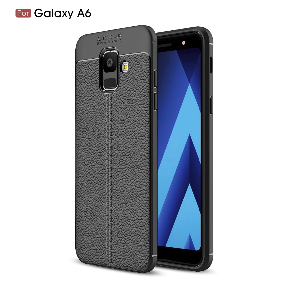 Protectores para celular  para Samsung  A6 2018 Funda de tpu s�mil cuero Negro