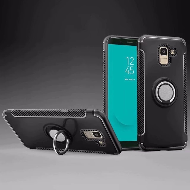 Protectores para celular  para Samsung  J6 Plus 2018 Funda reforzada con anillo v1 Negro