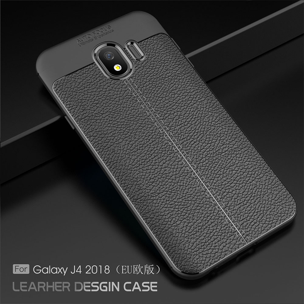 Protectores para celular  para Samsung  J4 2018 Funda de tpu s�mil cuero Negro