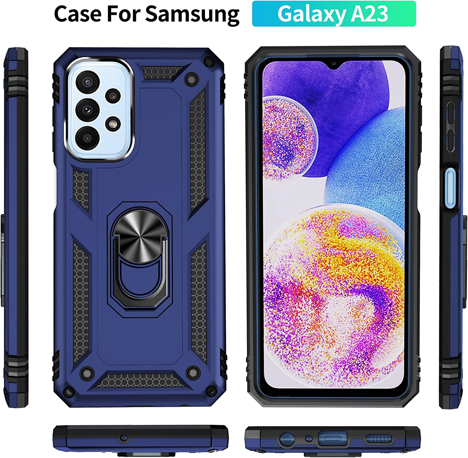 Protectores para celular  para Samsung  A23 Funda reforzada con anillo v2 Azul