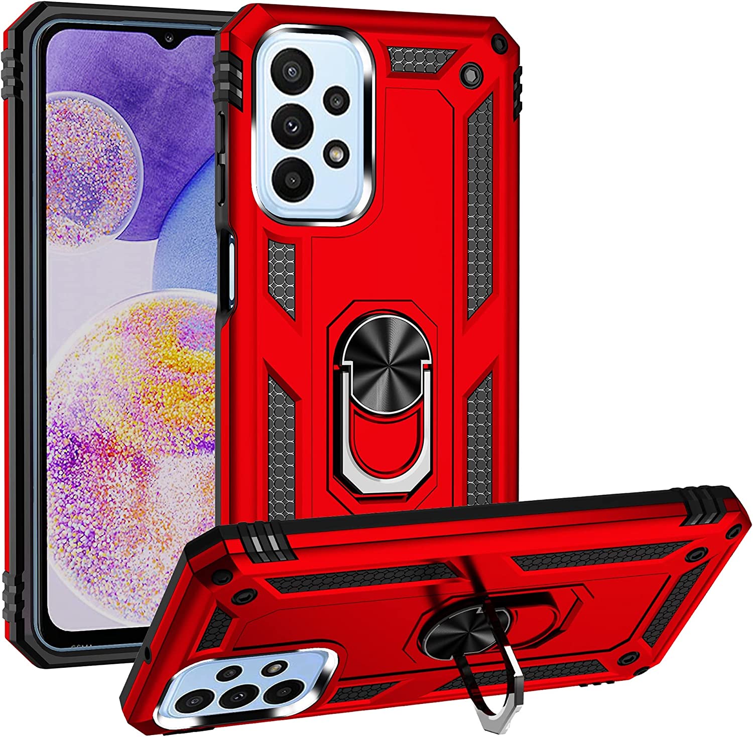 Protectores para celular  para Samsung  A23 Funda reforzada con anillo v2 Rojo