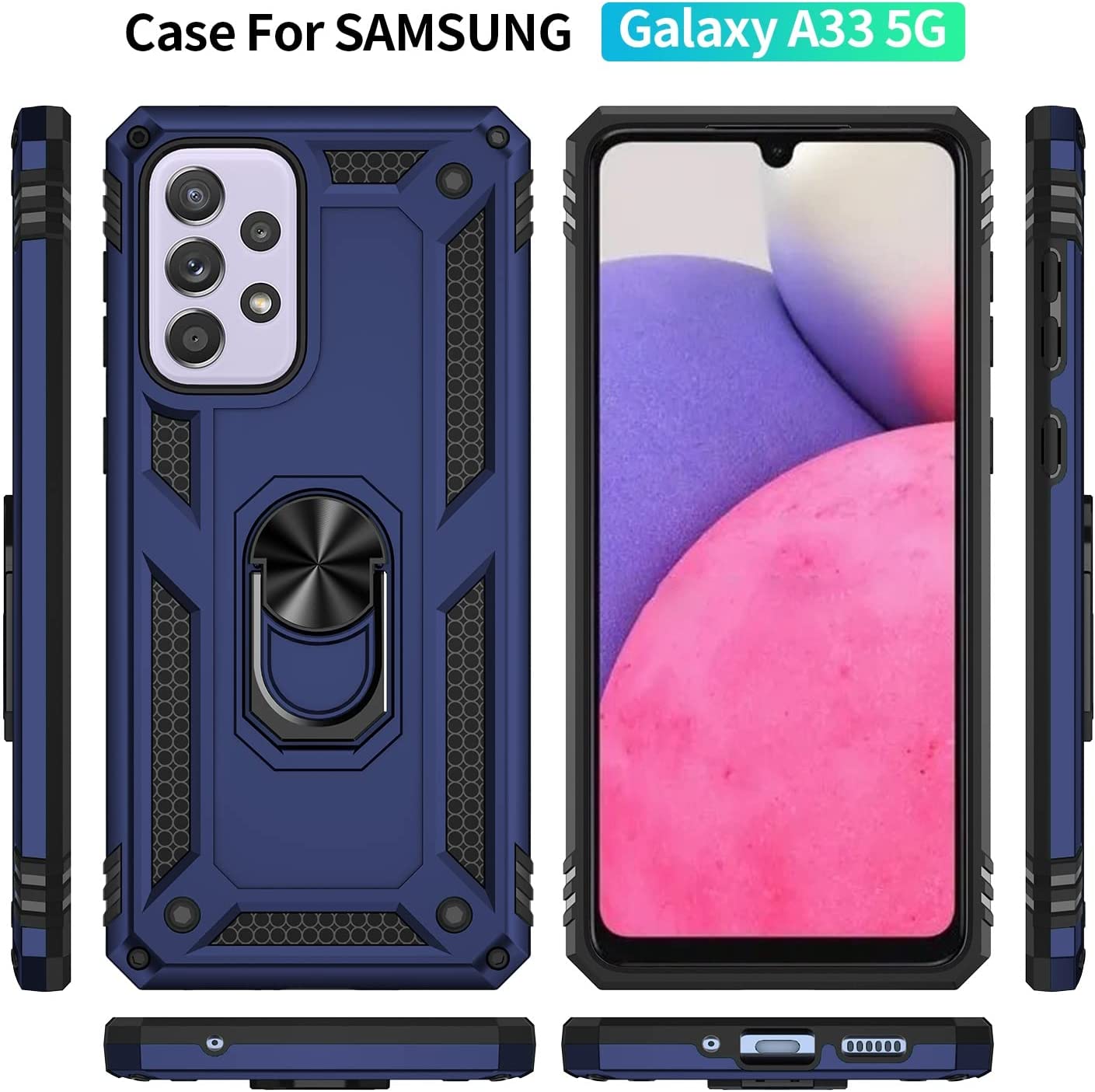 Protectores para celular  para Samsung  A33 5G Funda reforzada con anillo v2 Azul