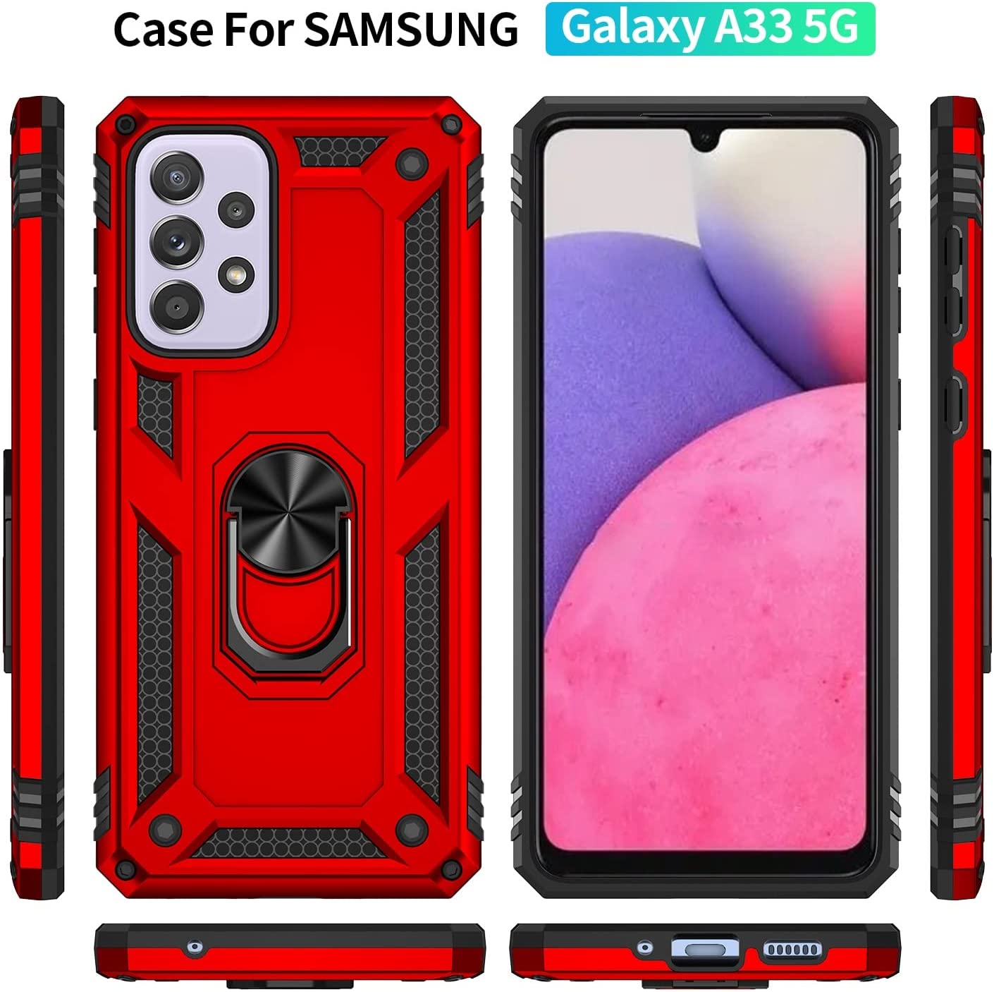 Protectores para celular  para Samsung  A33 5G Funda reforzada con anillo v2 Rojo