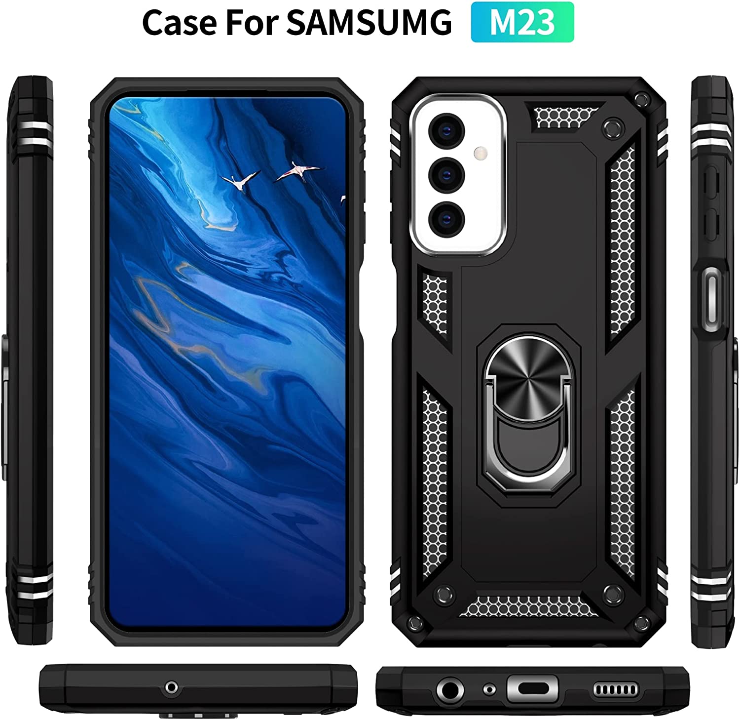 Protectores para celular  para Samsung  M23 5G Funda reforzada con anillo v2 Negro