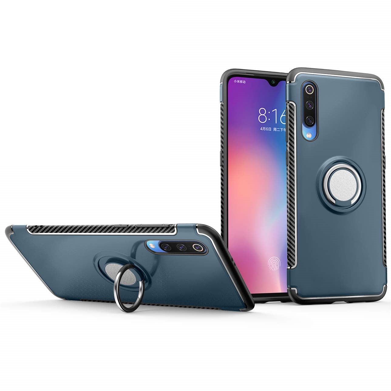 Protectores para celular  para Xiaomi  Mi 9 Funda reforzada con anillo v1 Azul