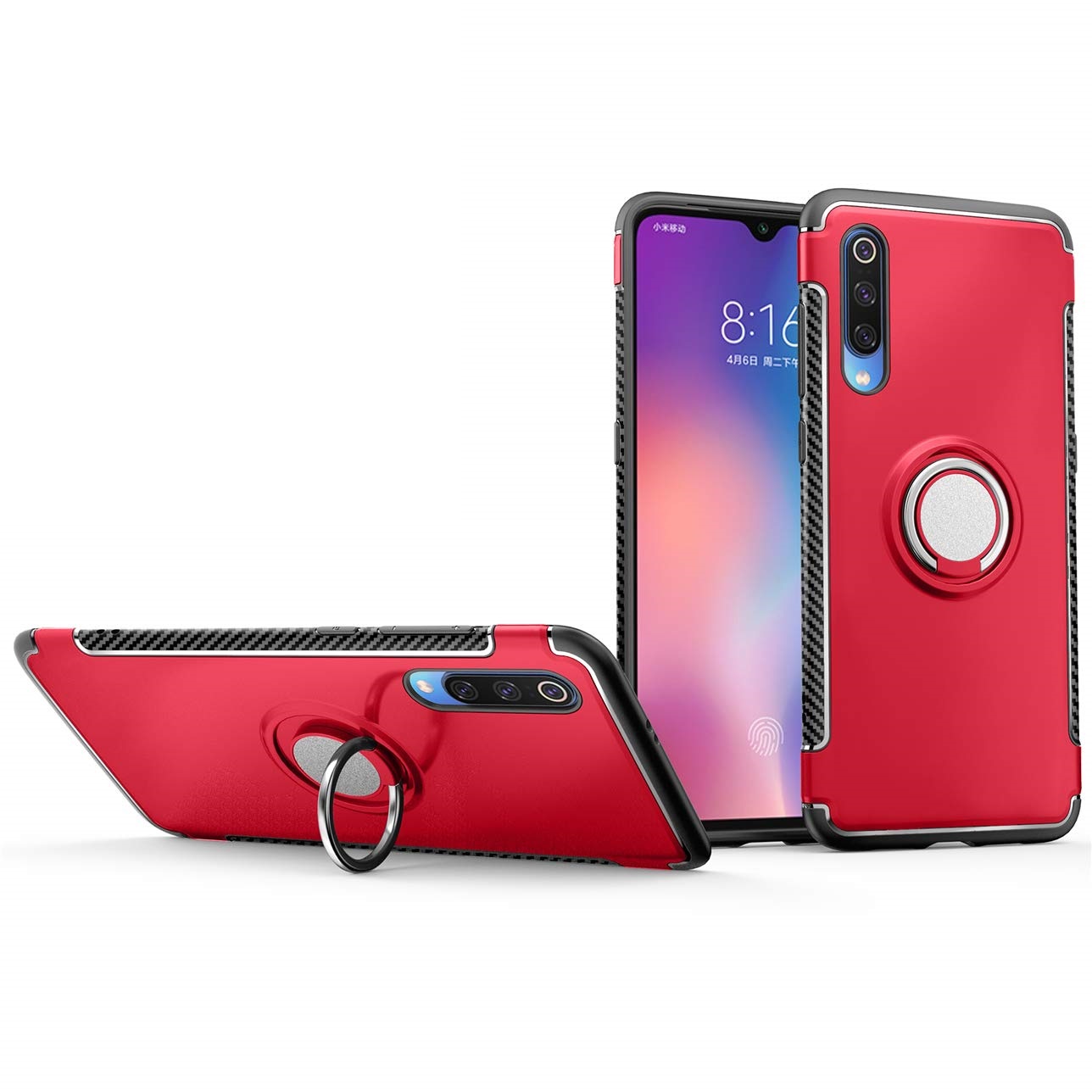 Protectores para celular  para Xiaomi  Mi 9 Funda reforzada con anillo v1 Rojo