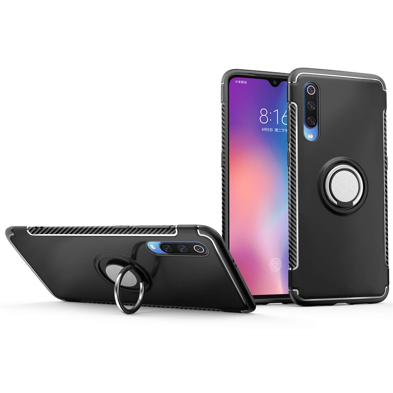 Protectores para celular  para Xiaomi  Mi 9 Funda reforzada con anillo v1 Negro