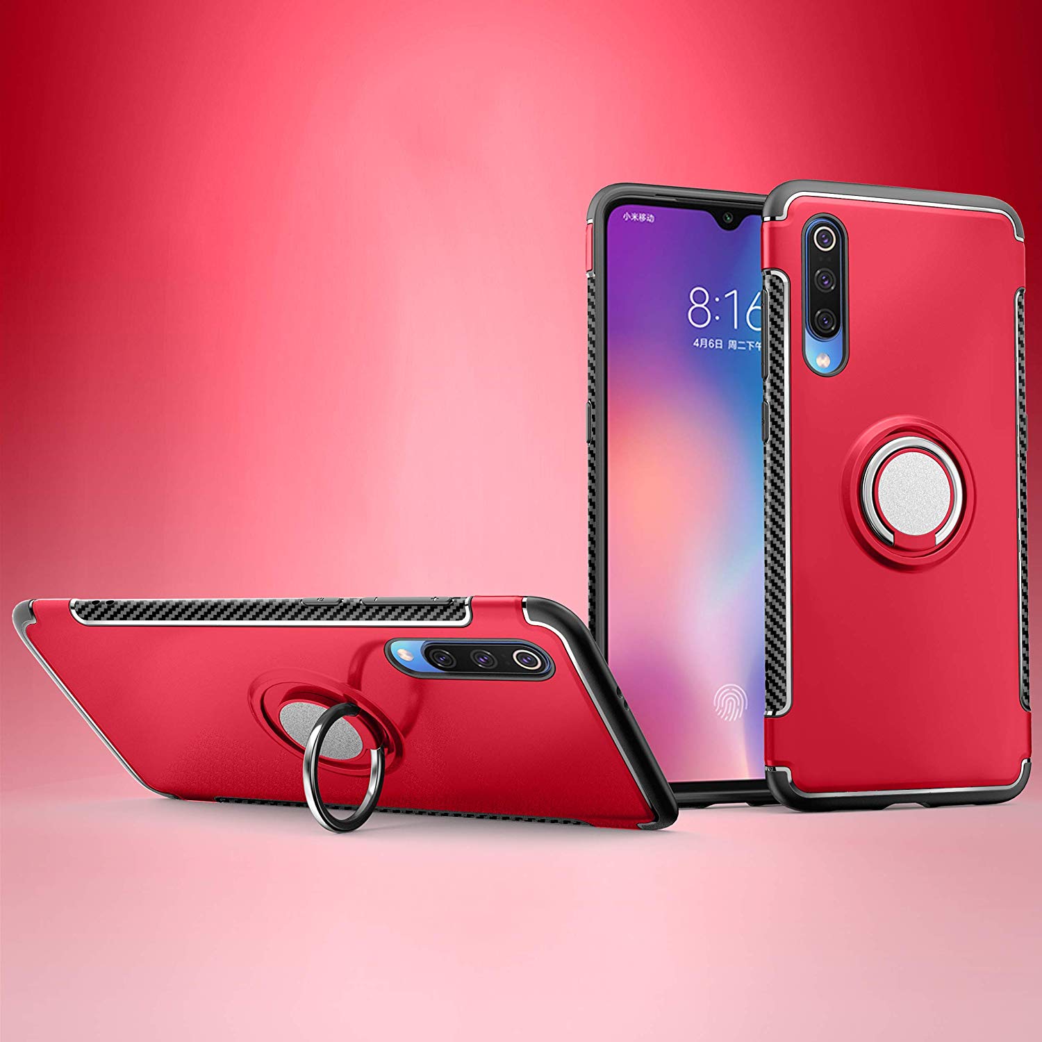 Protectores para celular  para Xiaomi  Mi 9 Se Funda reforzada con anillo v1 Rojo
