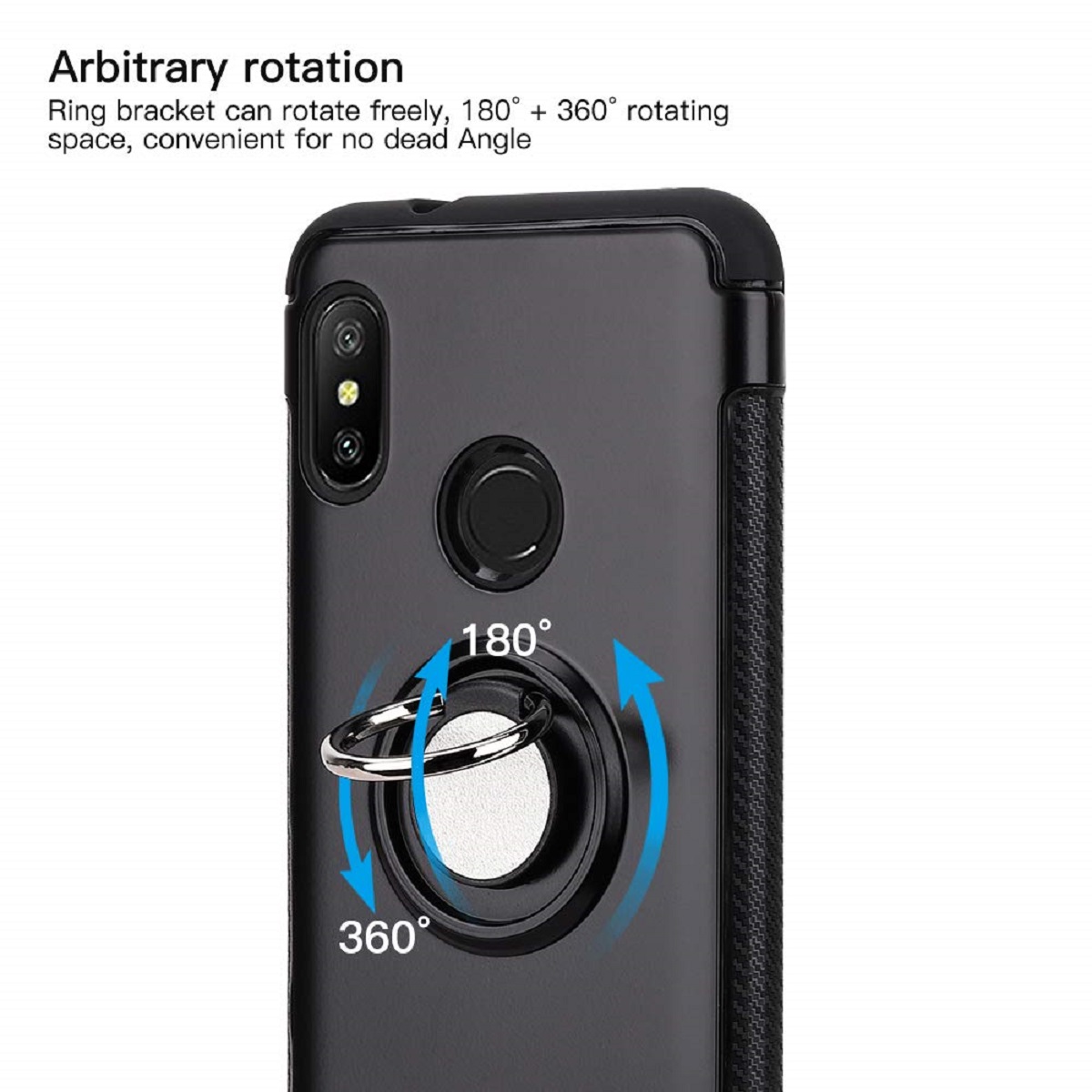 Protectores para celular  para Xiaomi  MI A2 Lite / Redmi 6 Pro Funda reforzada con anillo v1 Negro