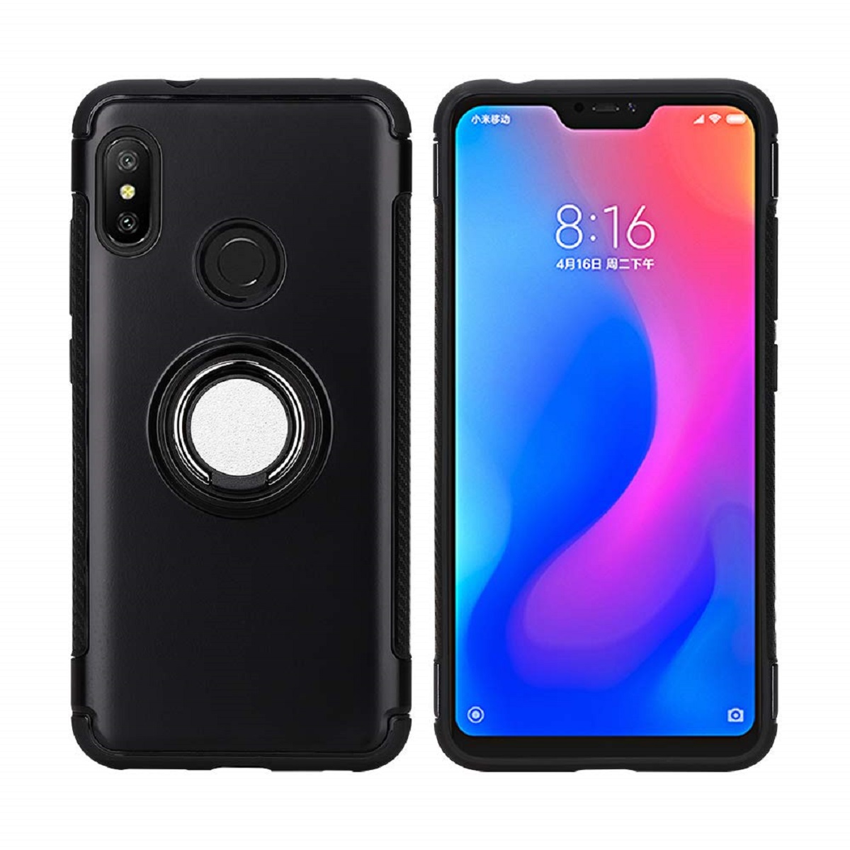 Protectores para celular  para Xiaomi  MI A2 Lite / Redmi 6 Pro Funda reforzada con anillo v1 Negro