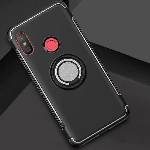Protectores para celular  para Xiaomi  MI A2 Lite / Redmi 6 Pro Funda reforzada con anillo v1 Negro