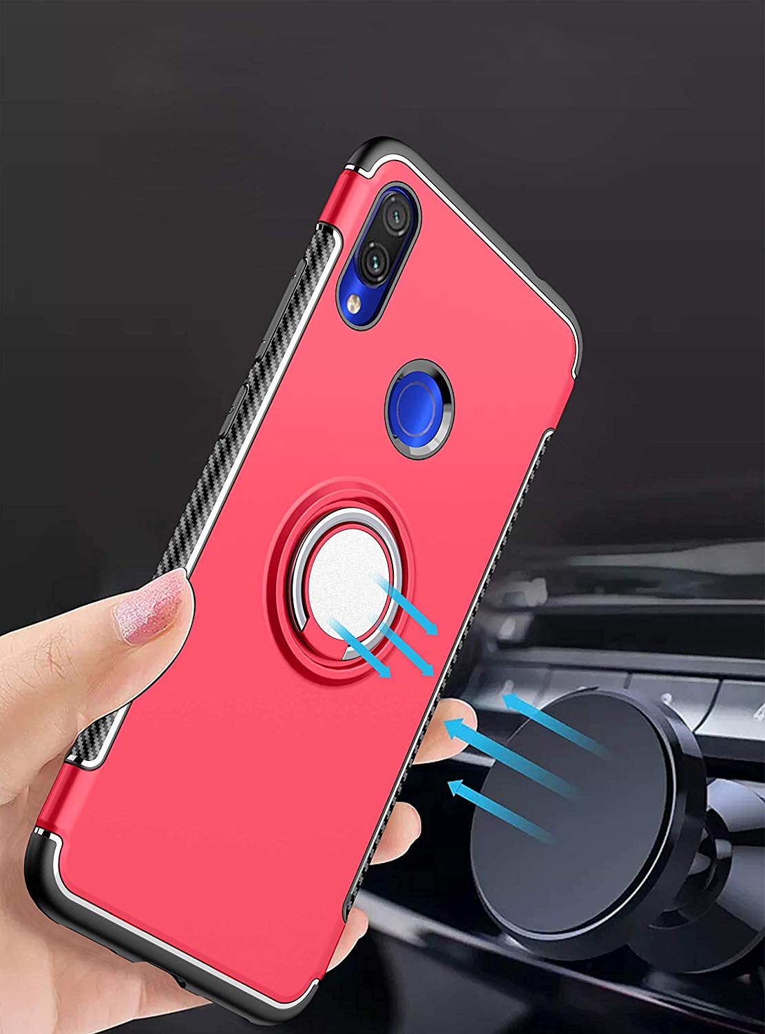 Protectores para celular  para Xiaomi  Redmi 7 Funda reforzada con anillo v1 Rojo