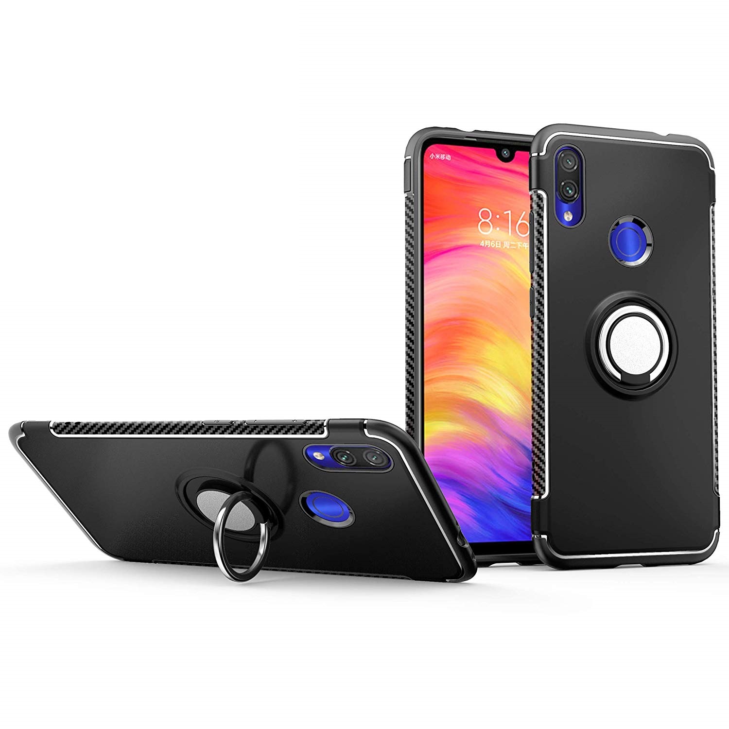 Protectores para celular  para Xiaomi  Redmi 7 Funda reforzada con anillo v1 Negro