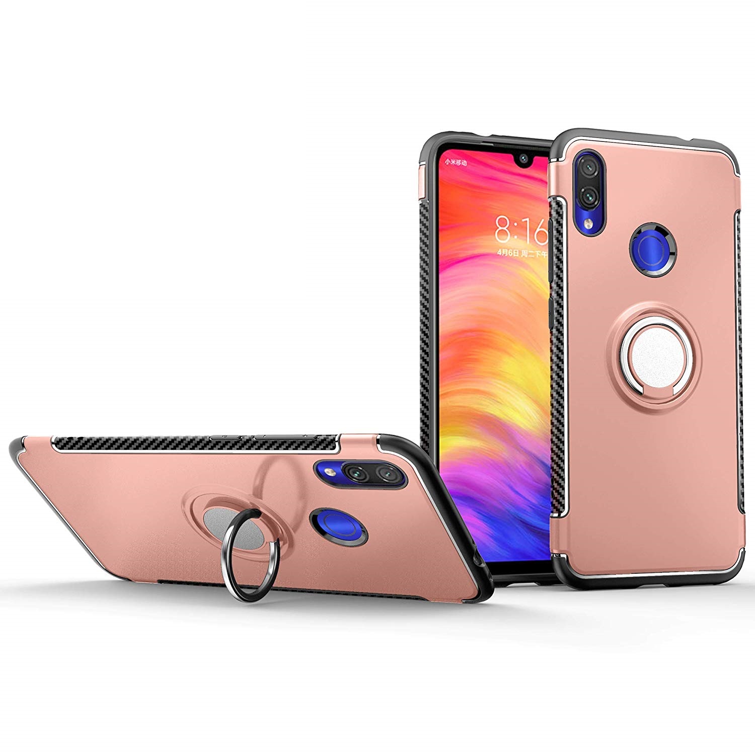 Protectores para celular  para Xiaomi  Redmi 7 Funda reforzada con anillo v1 Rosa