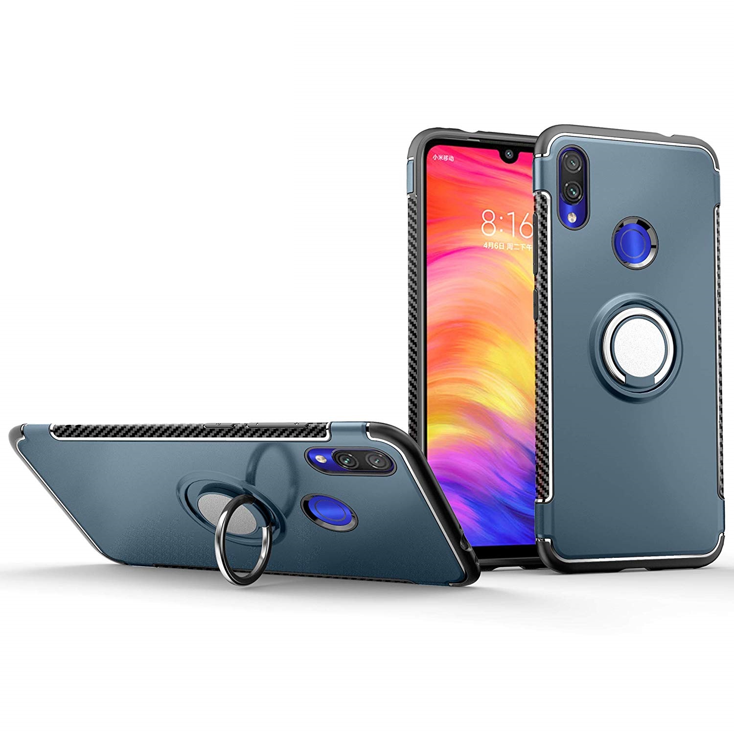 Protectores para celular  para Xiaomi  Redmi 7 Funda reforzada con anillo v1 Azul
