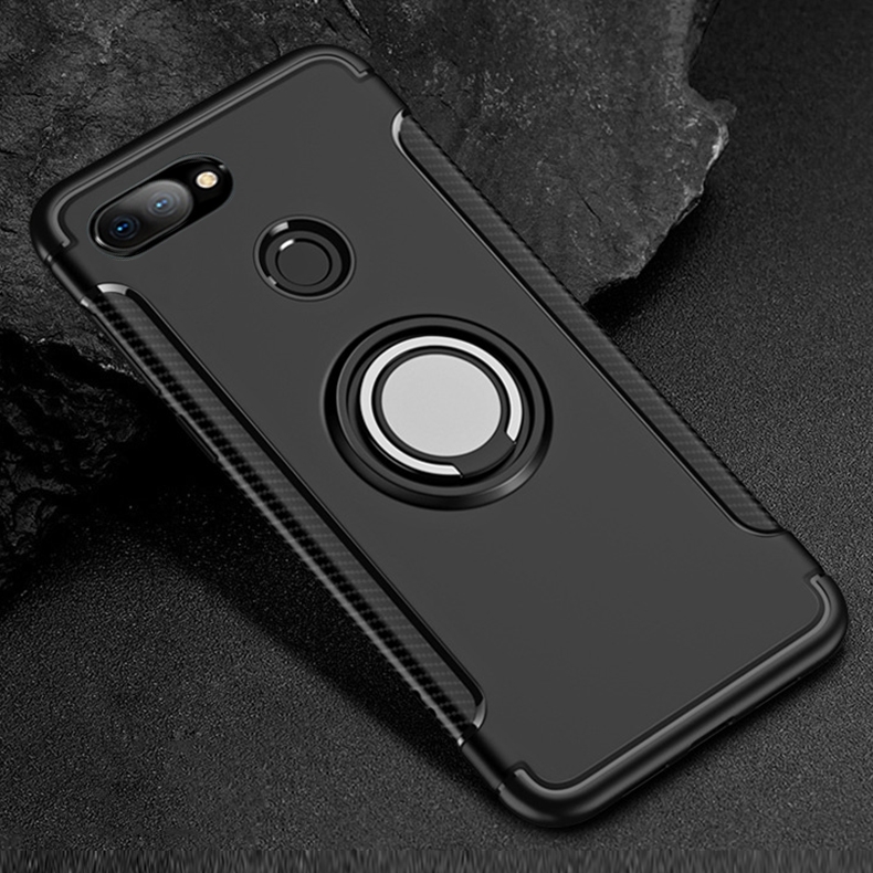 Protectores para celular  para Xiaomi  Mi 8 Lite Funda reforzada con anillo v1 Negro