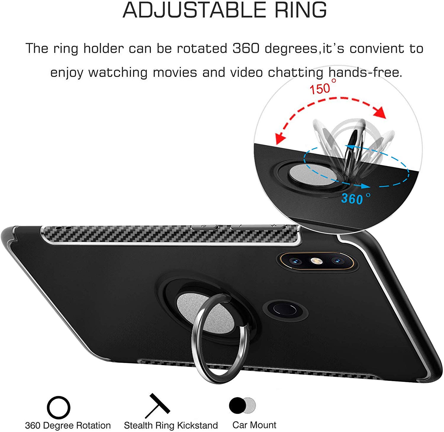 Protectores para celular  para Xiaomi  Mi Mix 2s Funda reforzada con anillo v1 Negro