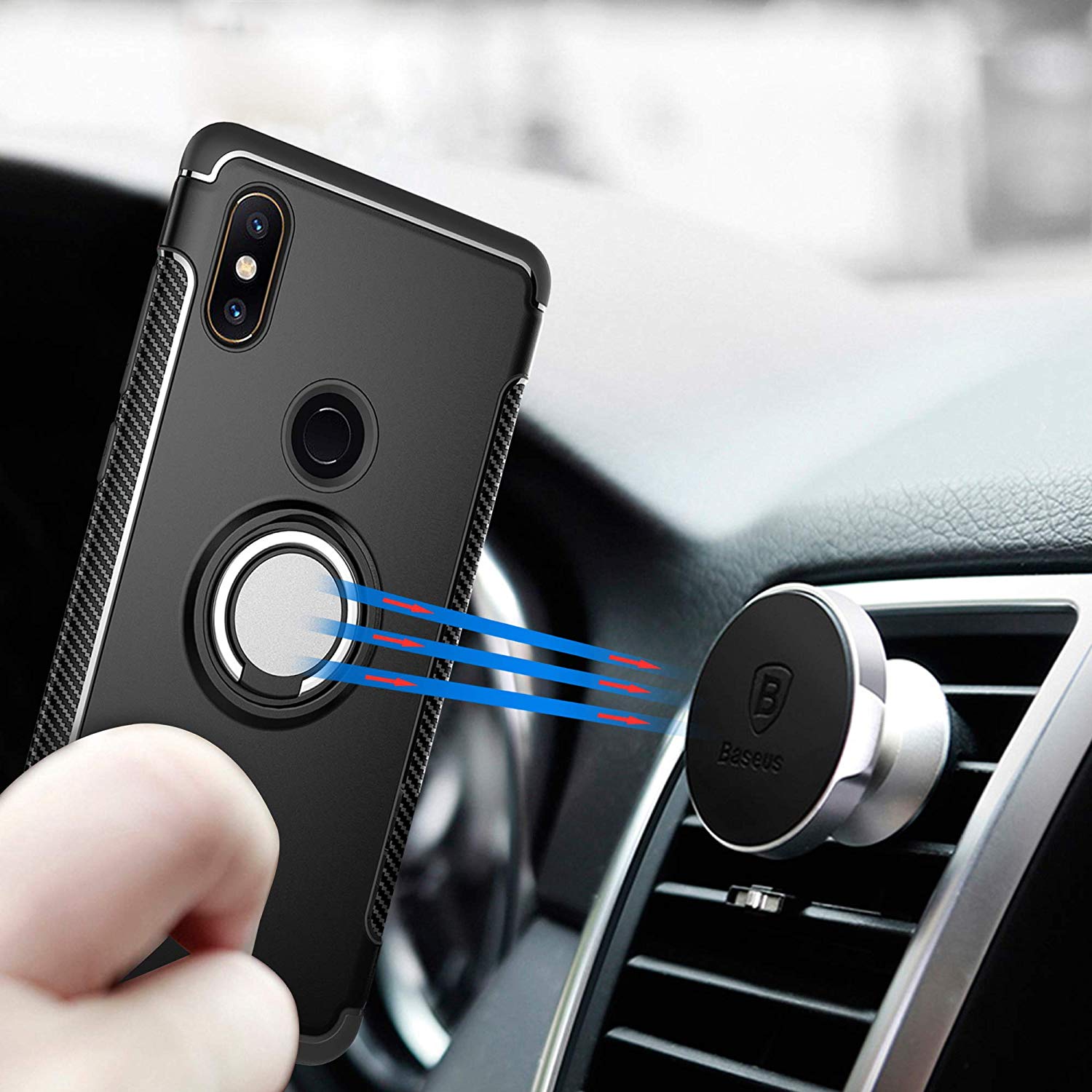Protectores para celular  para Xiaomi  Mi Mix 2s Funda reforzada con anillo v1 Negro