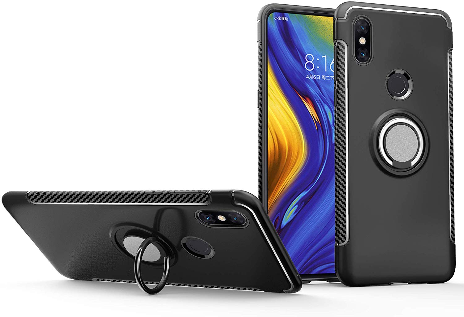 Protectores para celular  para Xiaomi  Mi Mix 3 Funda reforzada con anillo v1 Negro