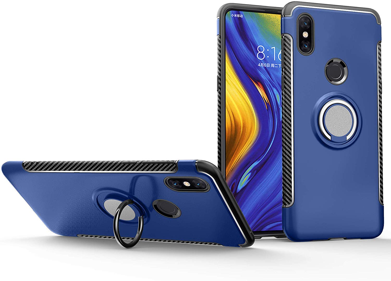 Protectores para celular  para Xiaomi  Mi Mix 3 Funda reforzada con anillo v1 Azul