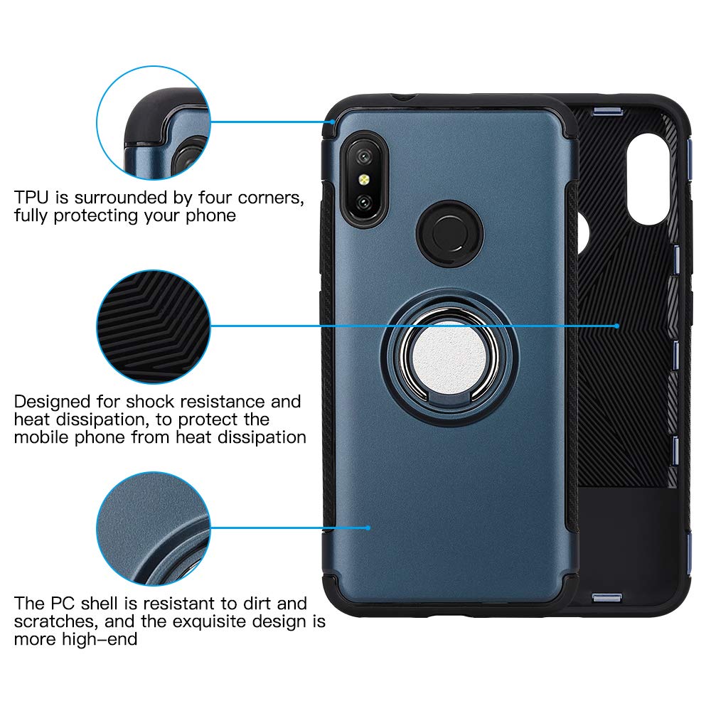 Protectores para celular  para Xiaomi  Redmi Note 6 Pro Funda reforzada con anillo v1 Azul