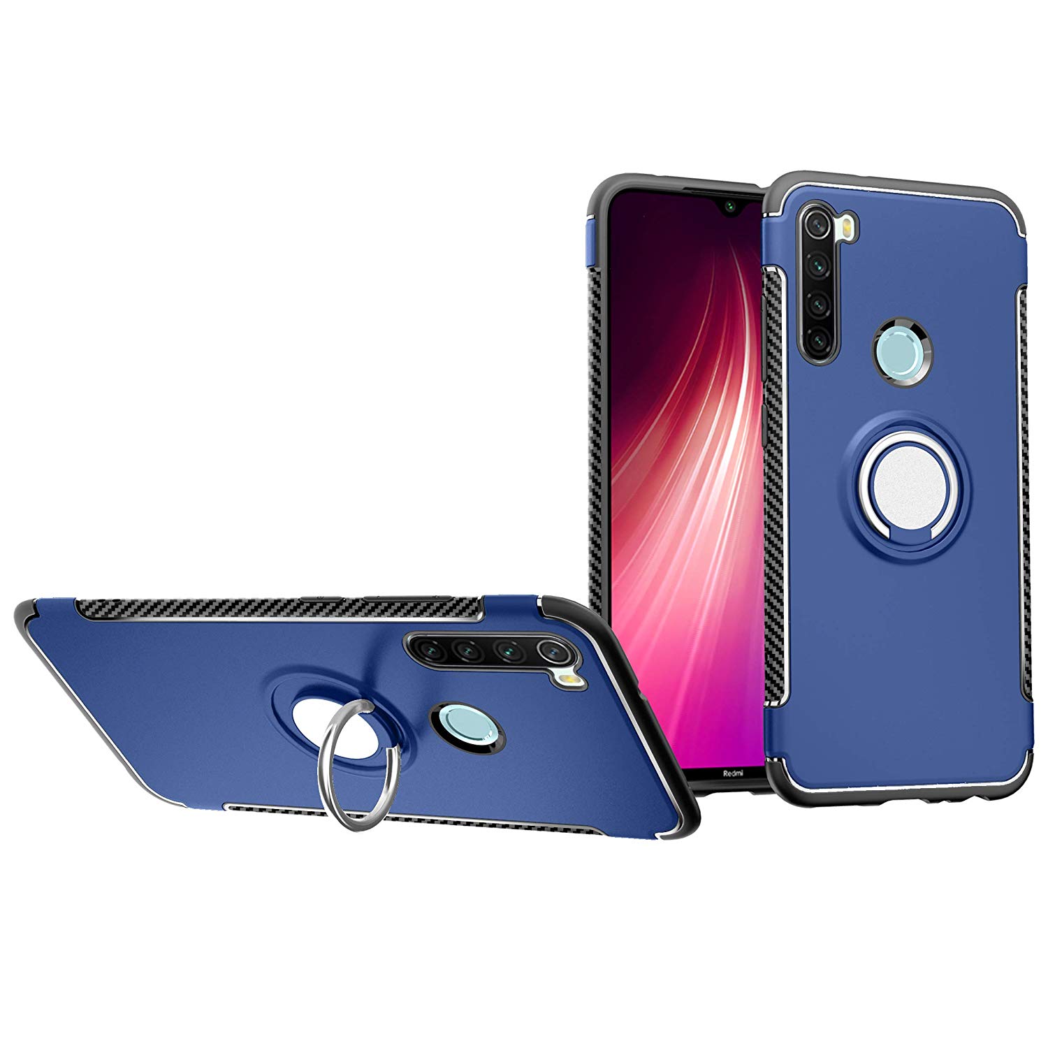 Protectores para celular  para Xiaomi  Redmi Note 8 Funda reforzada con anillo v1 Azul