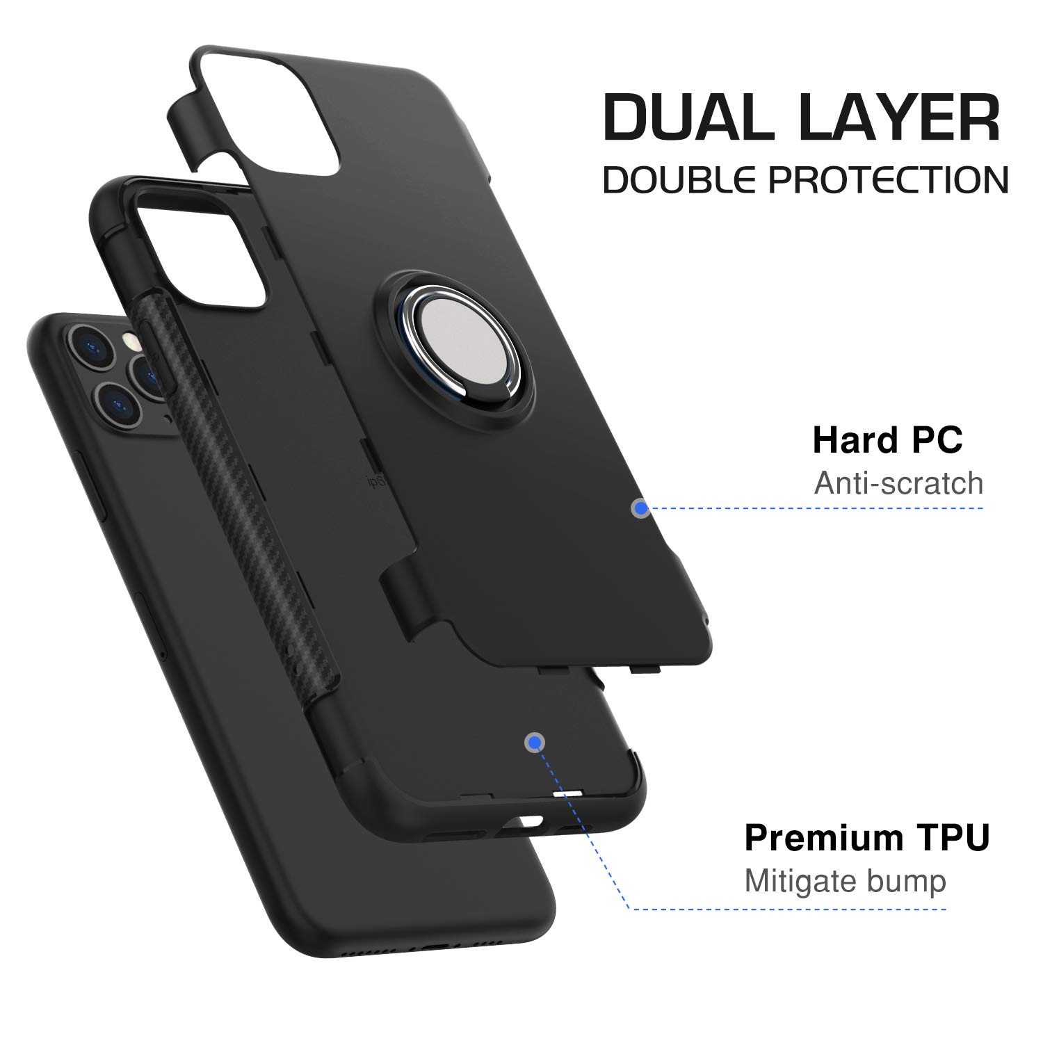 Protectores para celular  para Apple  iPhone 11 Pro Max (6.5) Funda reforzada con anillo v1 Negro