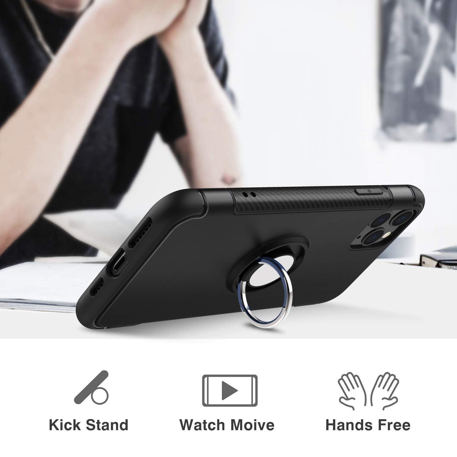 Protectores para celular  para Apple  iPhone 11 Pro Max (6.5) Funda reforzada con anillo v1 Negro