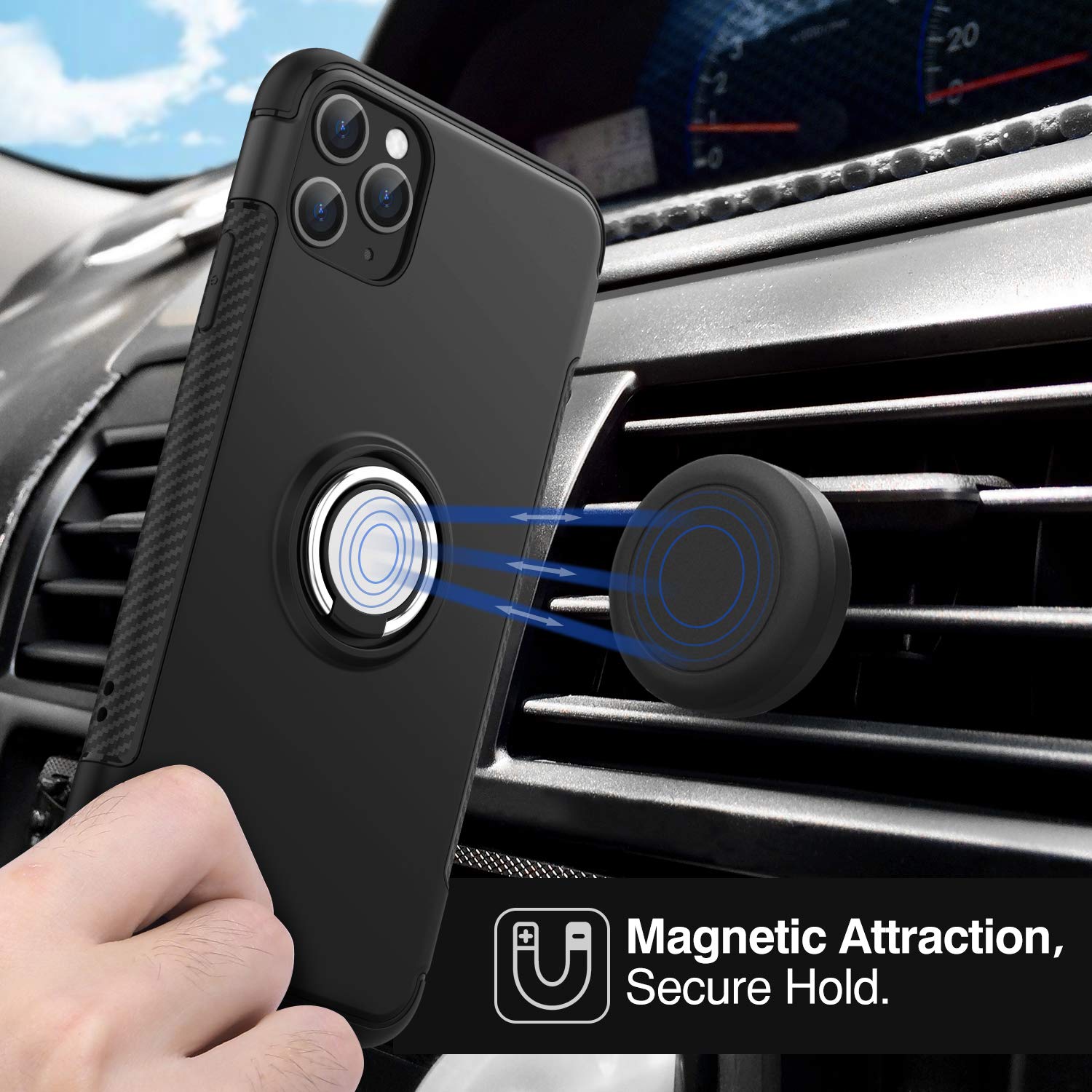 Protectores para celular  para Apple  iPhone 11 Pro Max (6.5) Funda reforzada con anillo v1 Negro