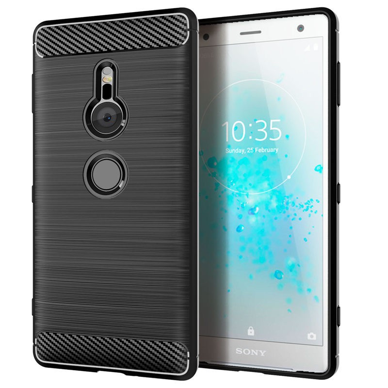 Protectores para celular  para Sony  Xperia XZ2 Funda de tpu fibra de carbono Negro