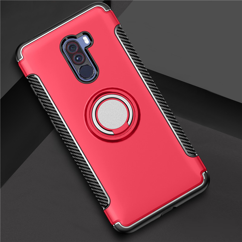 Protectores para celular  para Xiaomi  Pocophone F1 Funda reforzada con anillo v1 Rojo