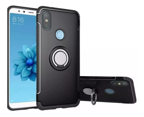 Protectores para celular  para Huawei  P20 Lite Funda reforzada con anillo v1 Negro