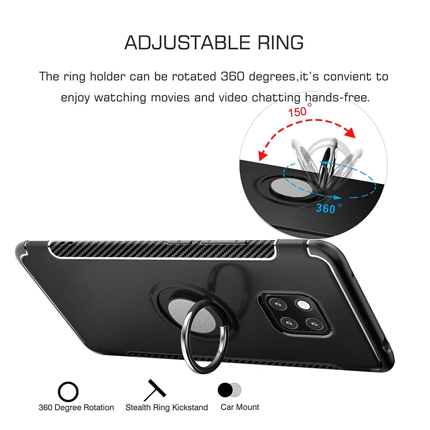 Protectores para celular  para Huawei  Mate 20 Pro Funda reforzada con anillo v1 Negro