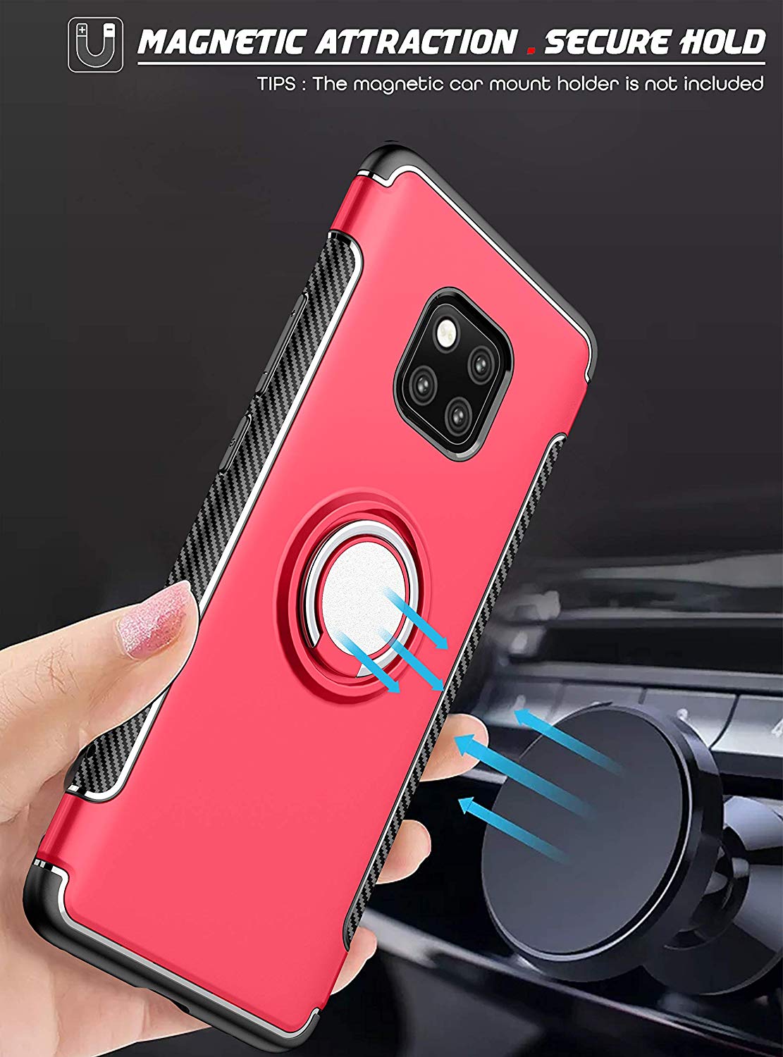 Protectores para celular  para Huawei  Mate 20 Pro Funda reforzada con anillo v1 Rojo