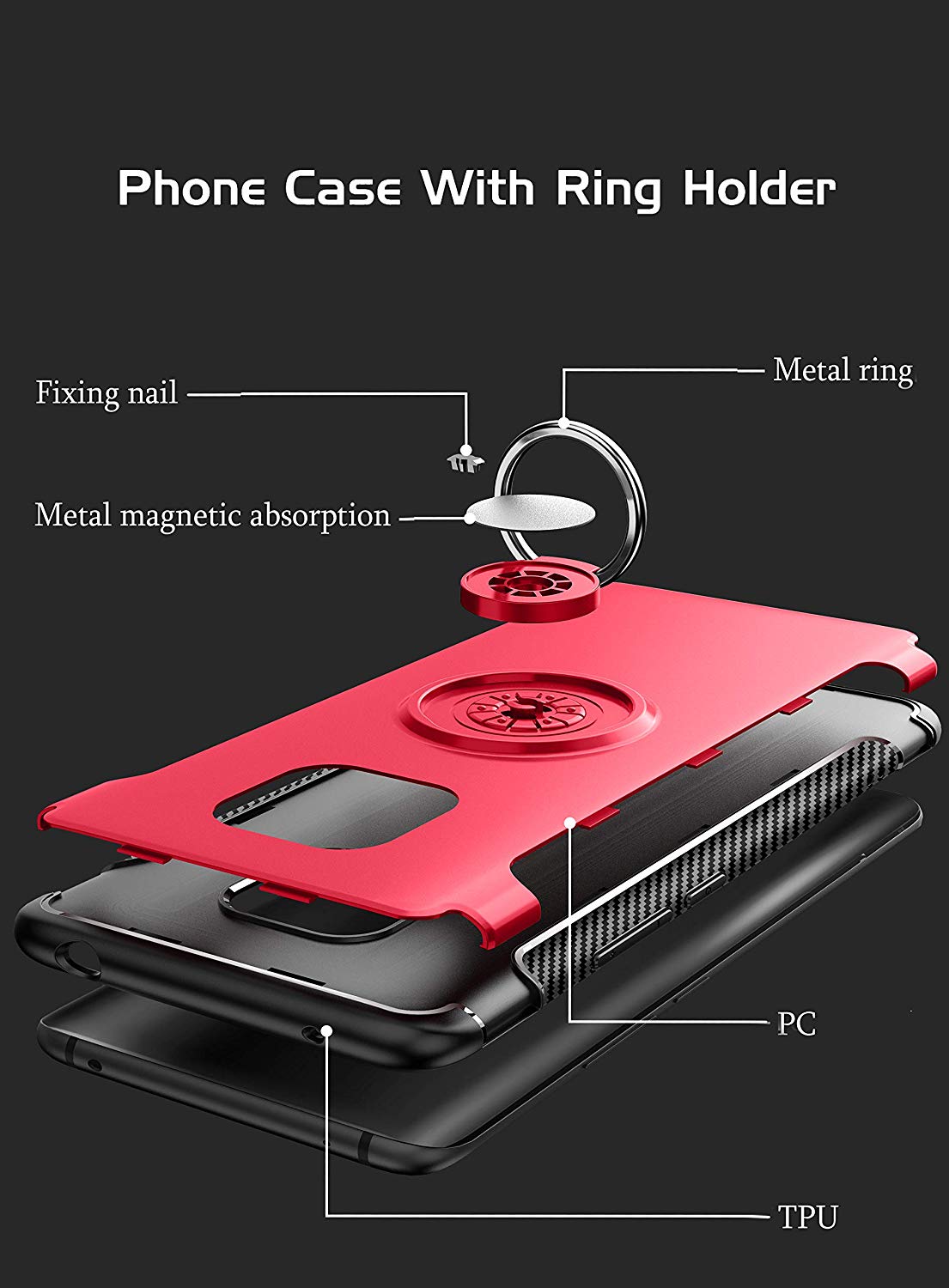 Protectores para celular  para Huawei  Mate 20 Pro Funda reforzada con anillo v1 Rojo