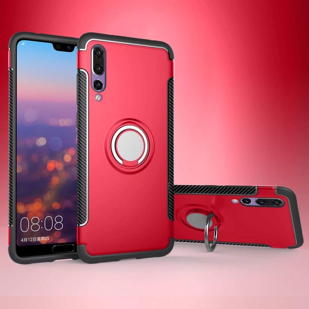 Protectores para celular  para Huawei  P20 Pro Funda reforzada con anillo v1 Rojo