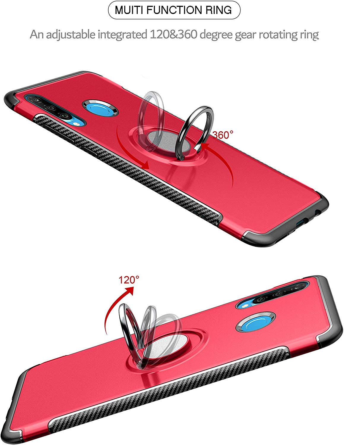 Protectores para celular  para Huawei  P30 Lite Funda reforzada con anillo v1 Rojo