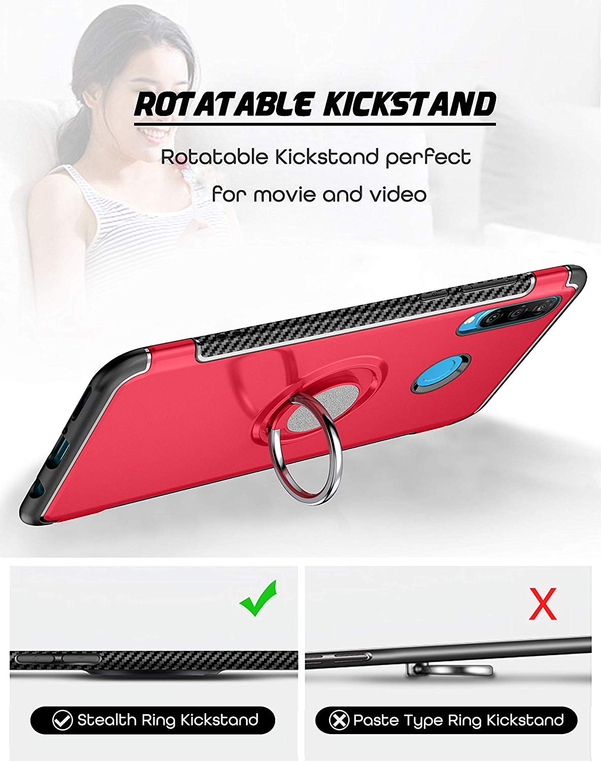Protectores para celular  para Huawei  P30 Lite Funda reforzada con anillo v1 Rojo