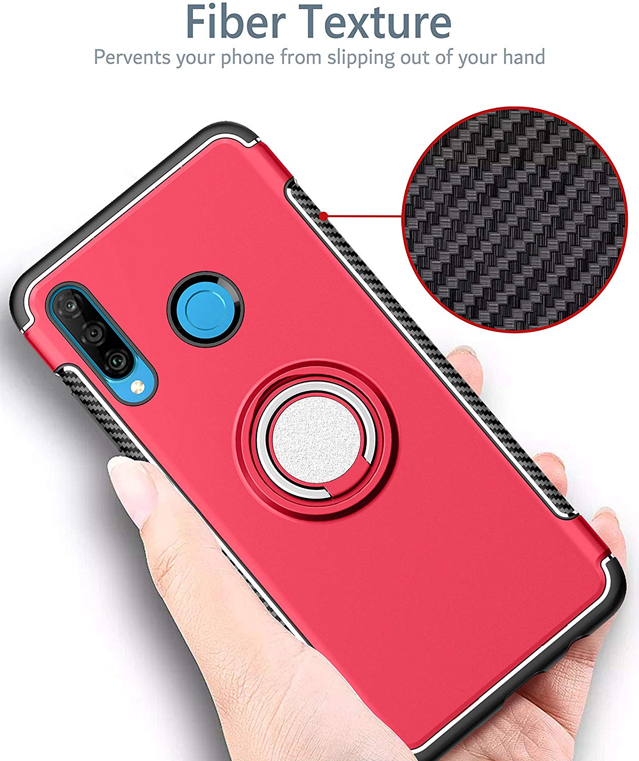 Protectores para celular  para Huawei  P30 Lite Funda reforzada con anillo v1 Rojo