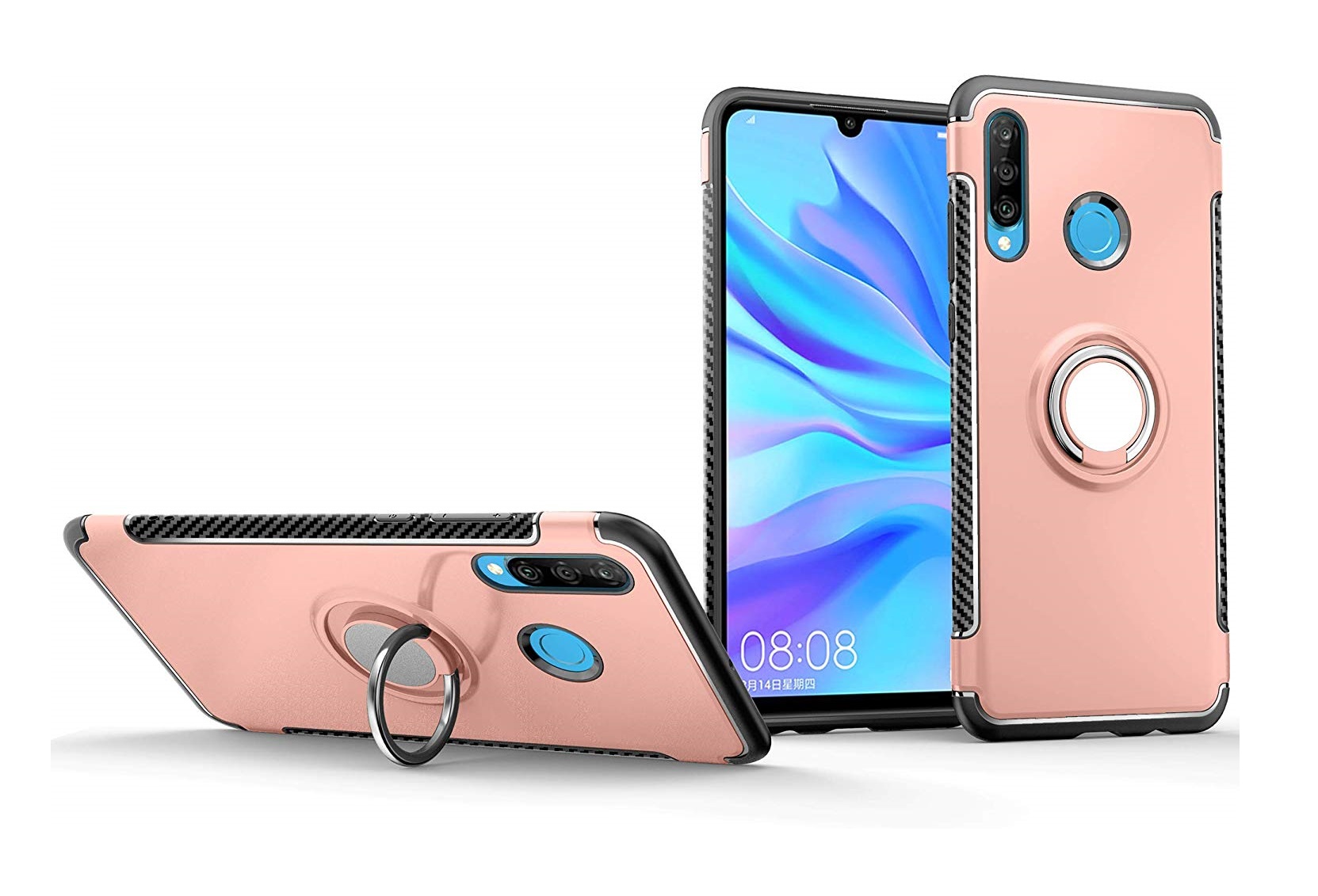 Protectores para celular  para Huawei  P30 Lite Funda reforzada con anillo v1 Rosa