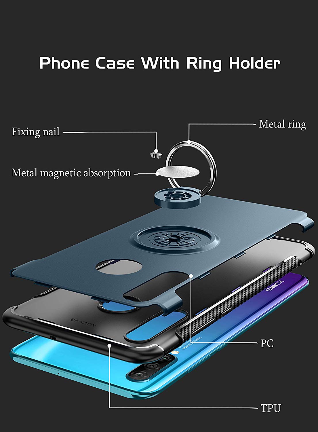 Protectores para celular  para Huawei  P30 Lite Funda reforzada con anillo v1 Azul