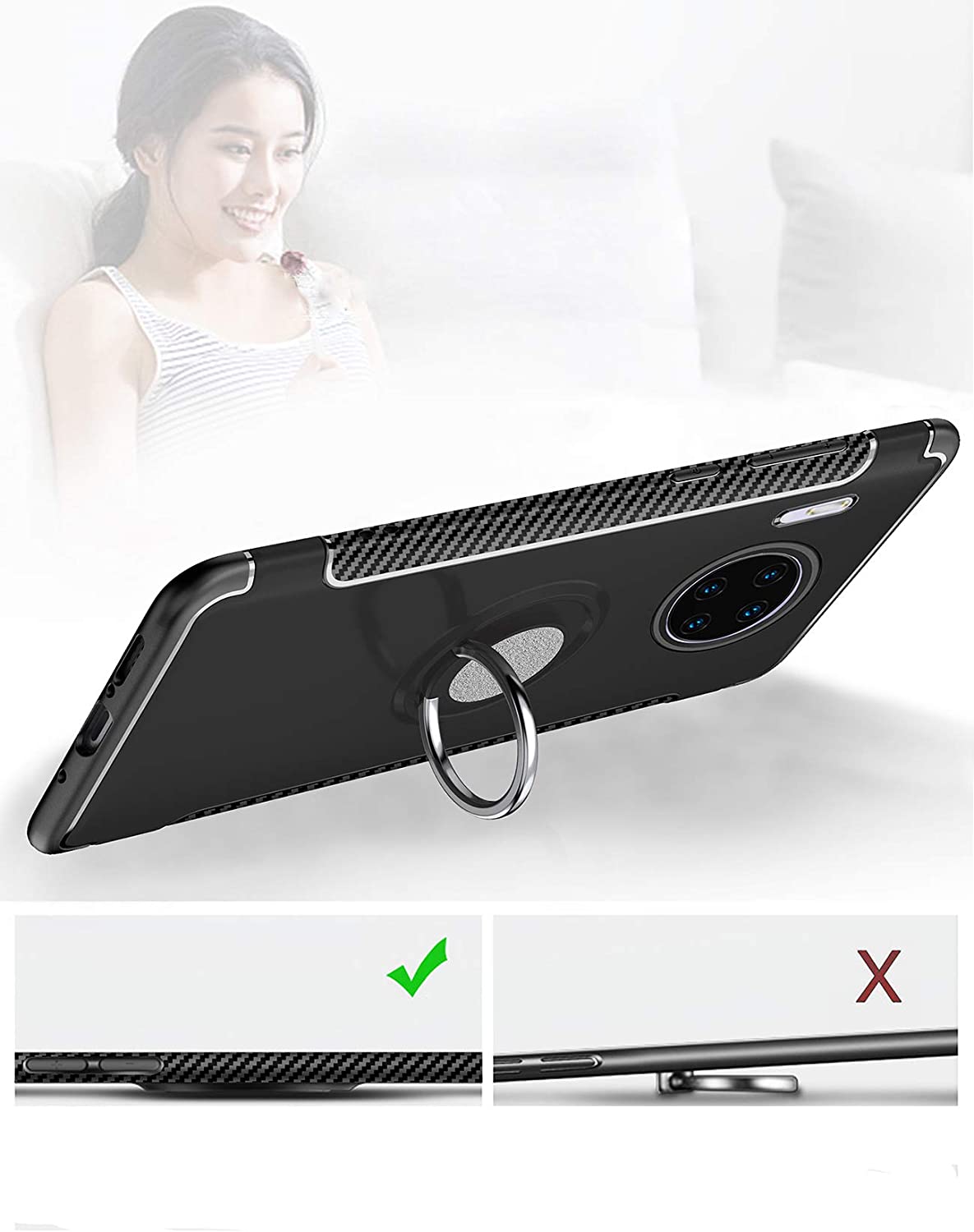 Protectores para celular  para Huawei  Mate 30 Pro Funda reforzada con anillo v1 Negro